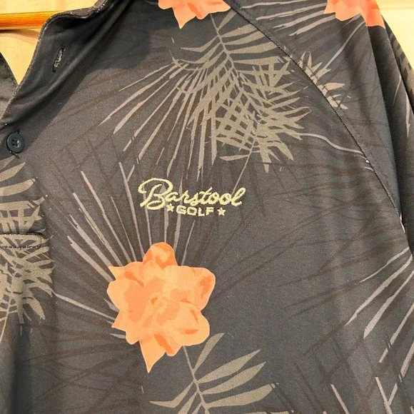 UNRL Barstool Golf Polo Shirt Mens Large Navy Floral Tropical Performance Preppy - Picture 4 of 9
